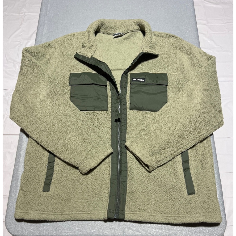 Columbia Mens XXL Sage Green Full Zip Sherpa Fleece Jacket XM6508 Utility